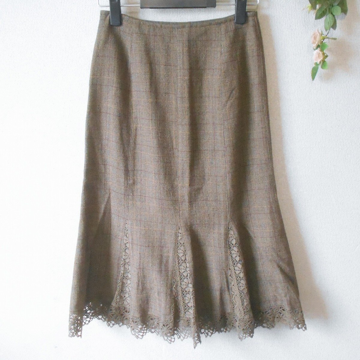 レストローズ LEST ROSE スカート M レース 切替 秋 冬 レディース フレア 日本製_画像6