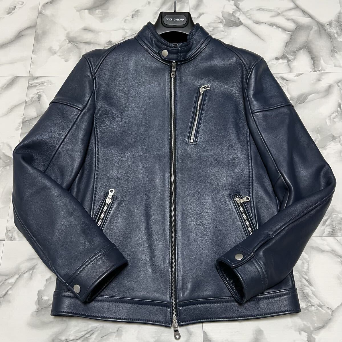 美品●希少L! ラトルトラップ Rattle Trap メンズビギ シングルライダース ラムレザージャケット 羊革 シープスキン Wジップ 紺 ネイビー_画像2