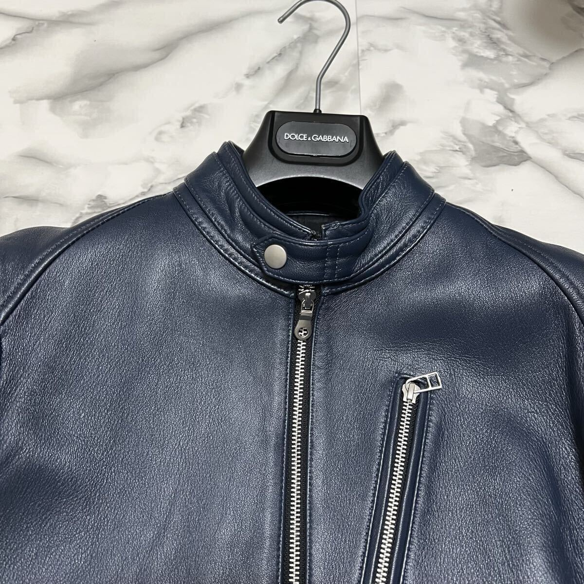 美品●希少L! ラトルトラップ Rattle Trap メンズビギ シングルライダース ラムレザージャケット 羊革 シープスキン Wジップ 紺 ネイビー_画像5