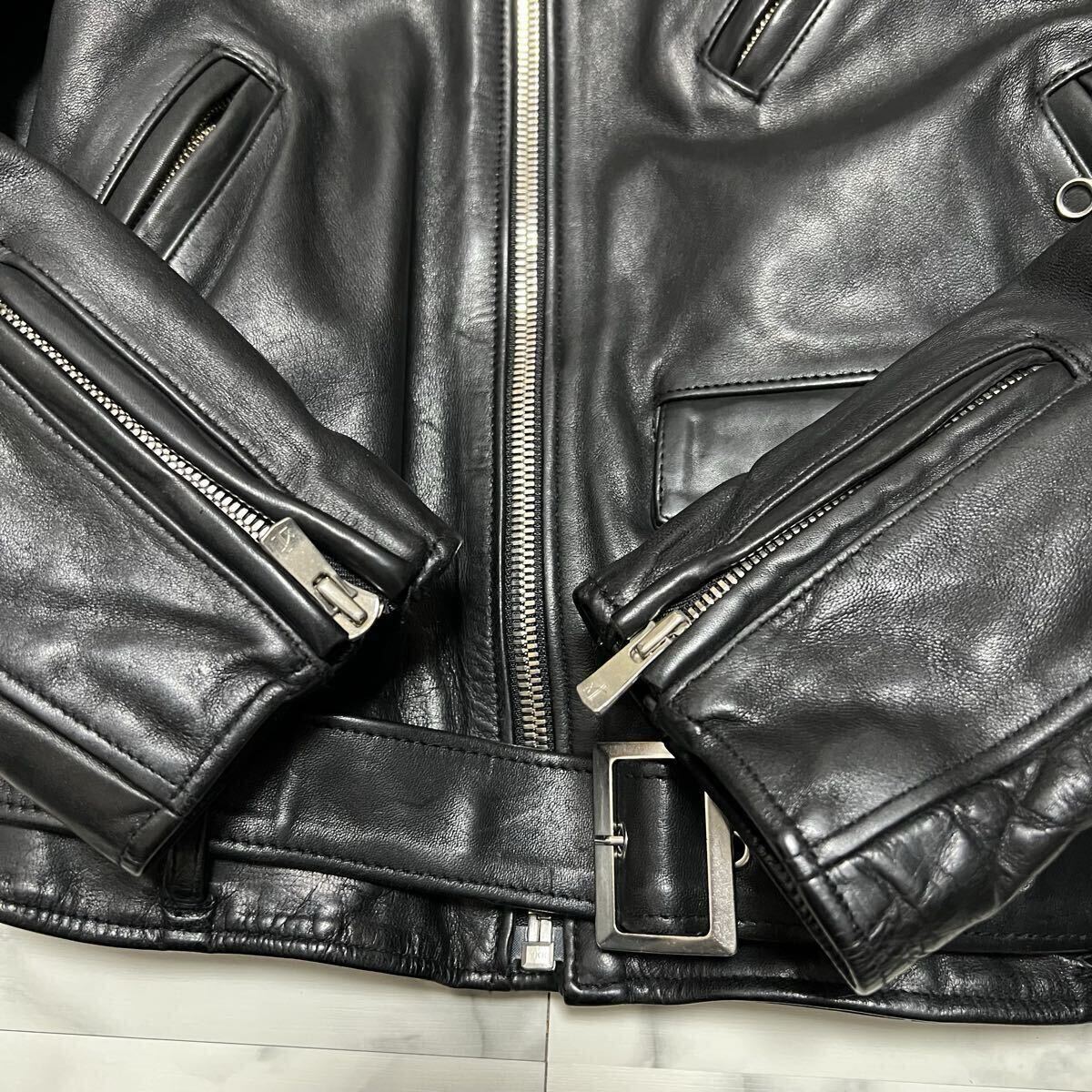 極美品●希少XL! ジャックローズ 最高級 ホースハイド ダブルライダースジャケット JACKROSE ベルト 馬革 レザー 入手困難 LL ブラック_画像4