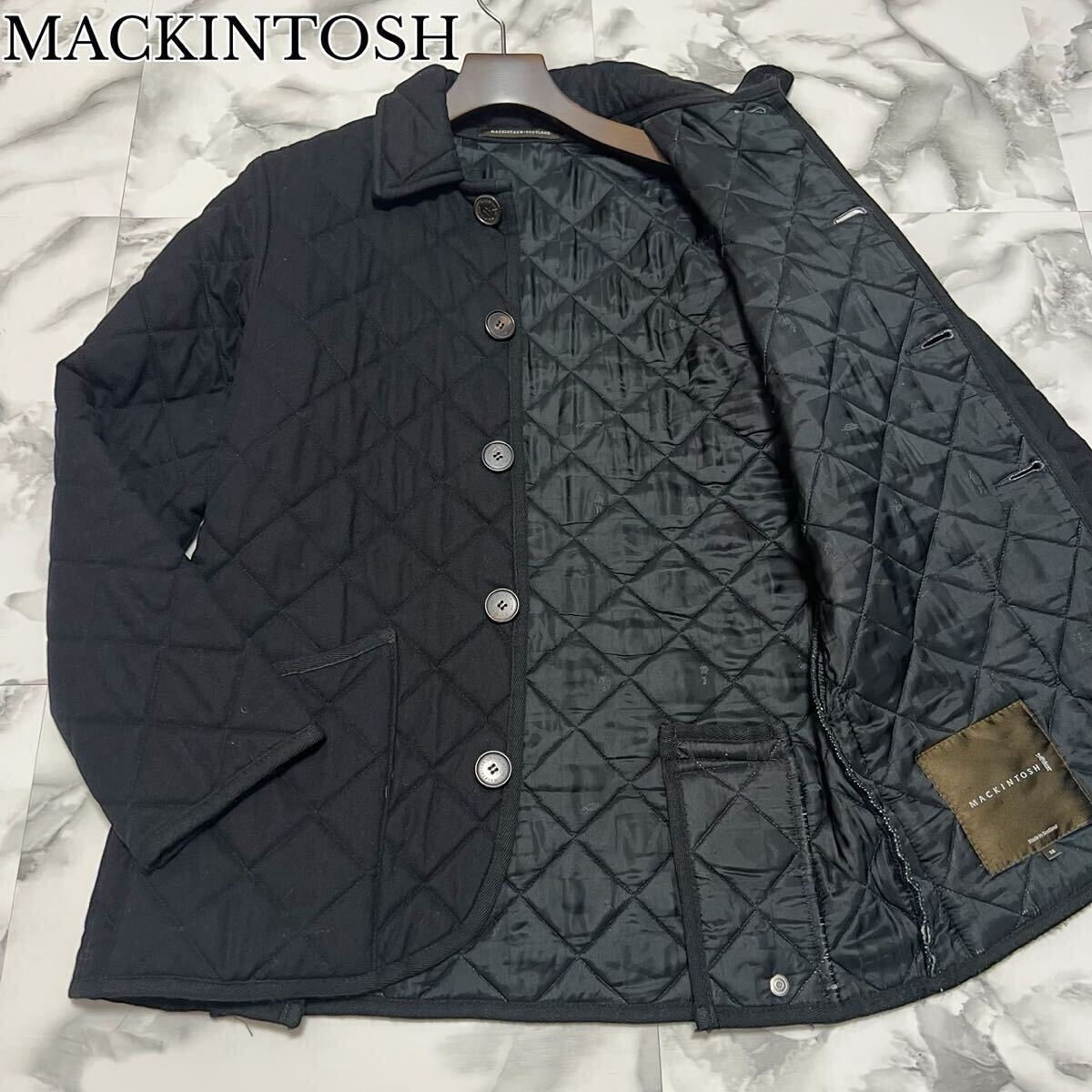 美品●マッキントッシュ【極上のカシミヤ】MACKINTOSH キルティングジャケット コート カシミア ウール ロゴボタン 極暖 黒 ブラック_画像1