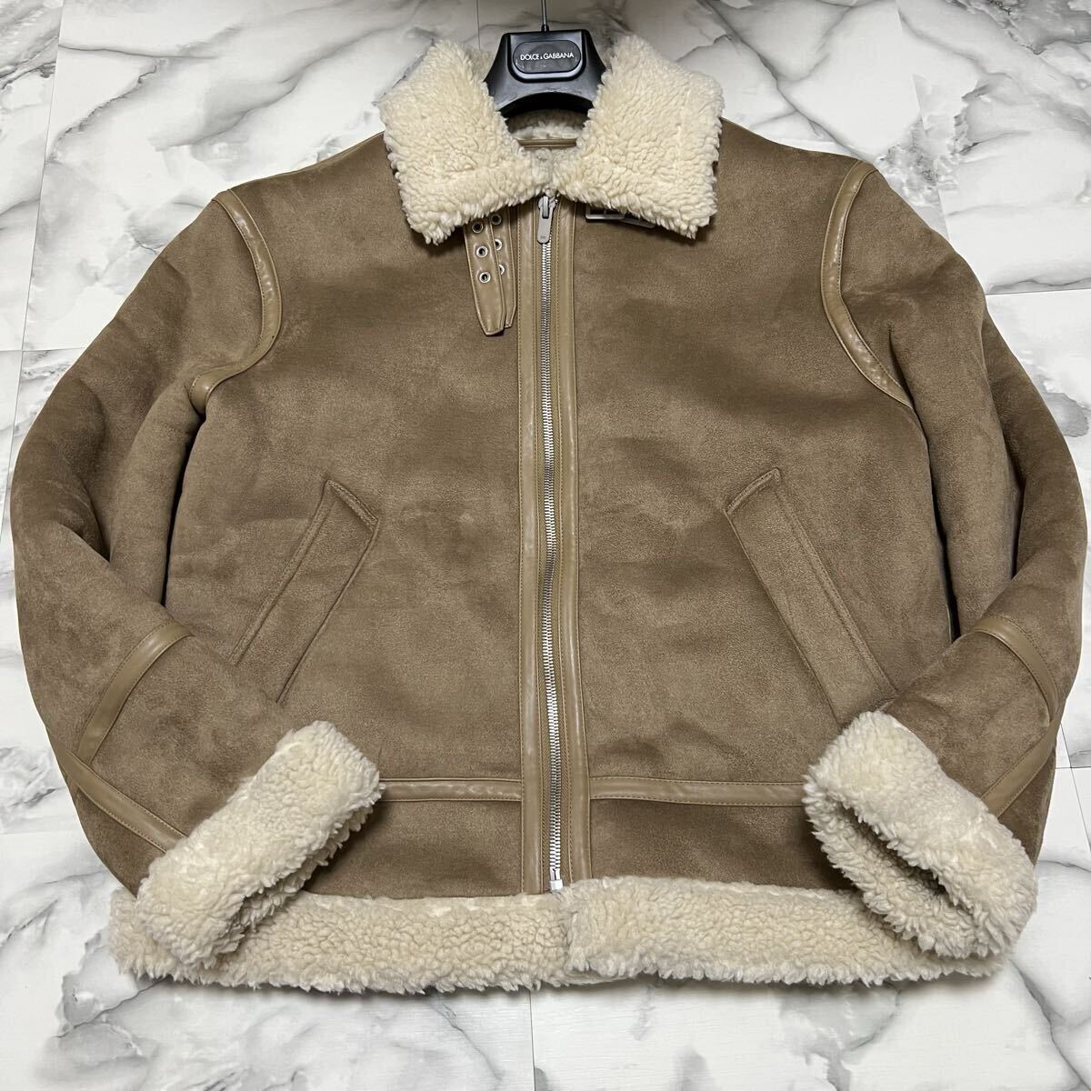 極美品●希少XL! ZARA ザラ ムートンジャケット B-3 ボンバー フライト ライダース ボア アウター 肉厚 極暖 高級感 メンズ LL ベージュ _画像2