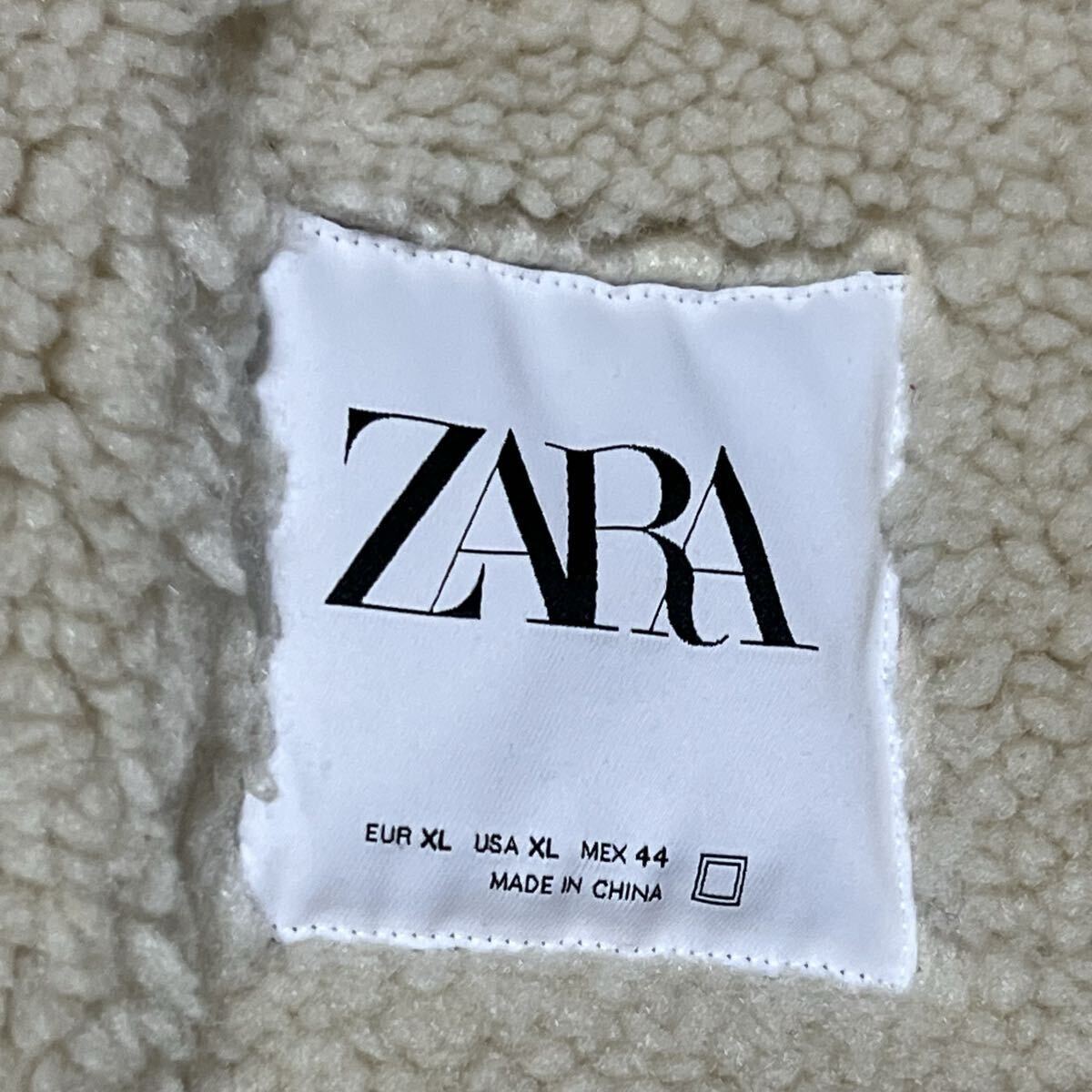 極美品●希少XL! ZARA ザラ ムートンジャケット B-3 ボンバー フライト ライダース ボア アウター 肉厚 極暖 高級感 メンズ LL ベージュ _画像9