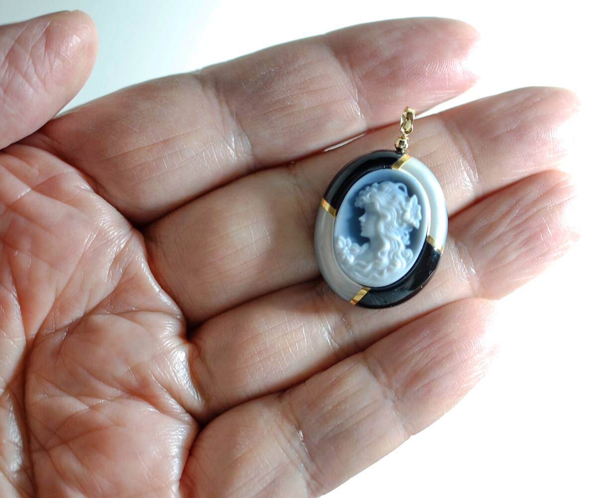 Y100~K18 рама * деликатный . резьба по дереву прекрасный!menou камея / оникс * ракушка 26.03ct 27.0×22.0. общая длина 36.4.3.5.PT