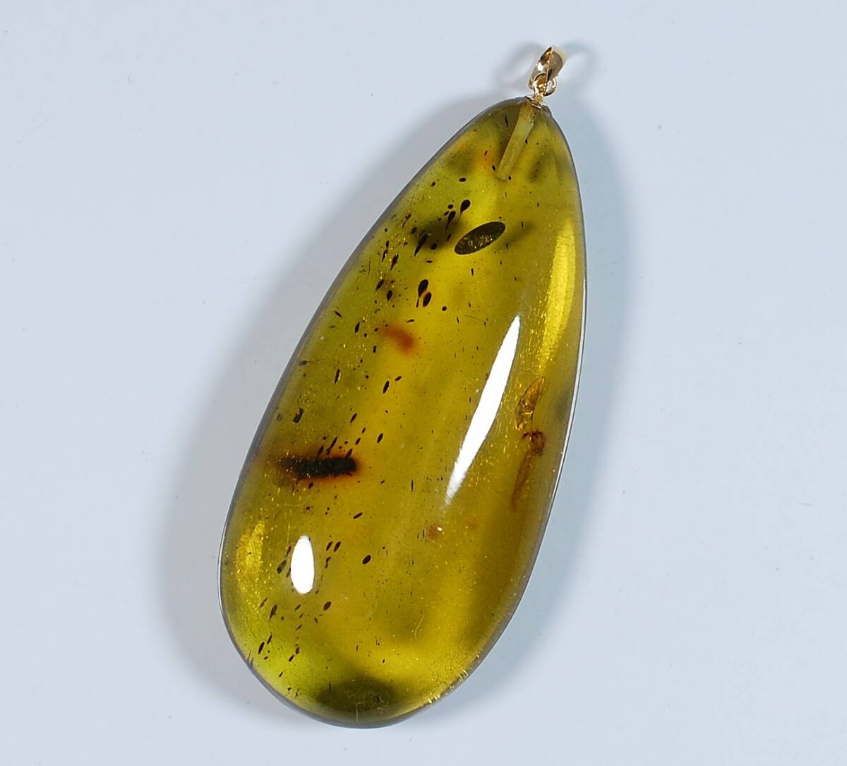 ￥100～K18大粒希少虫入り色艶照り良い!天然本琥珀42.49ct51.8×24.2㍉全長58.0㍉8.6㌘PT_画像1