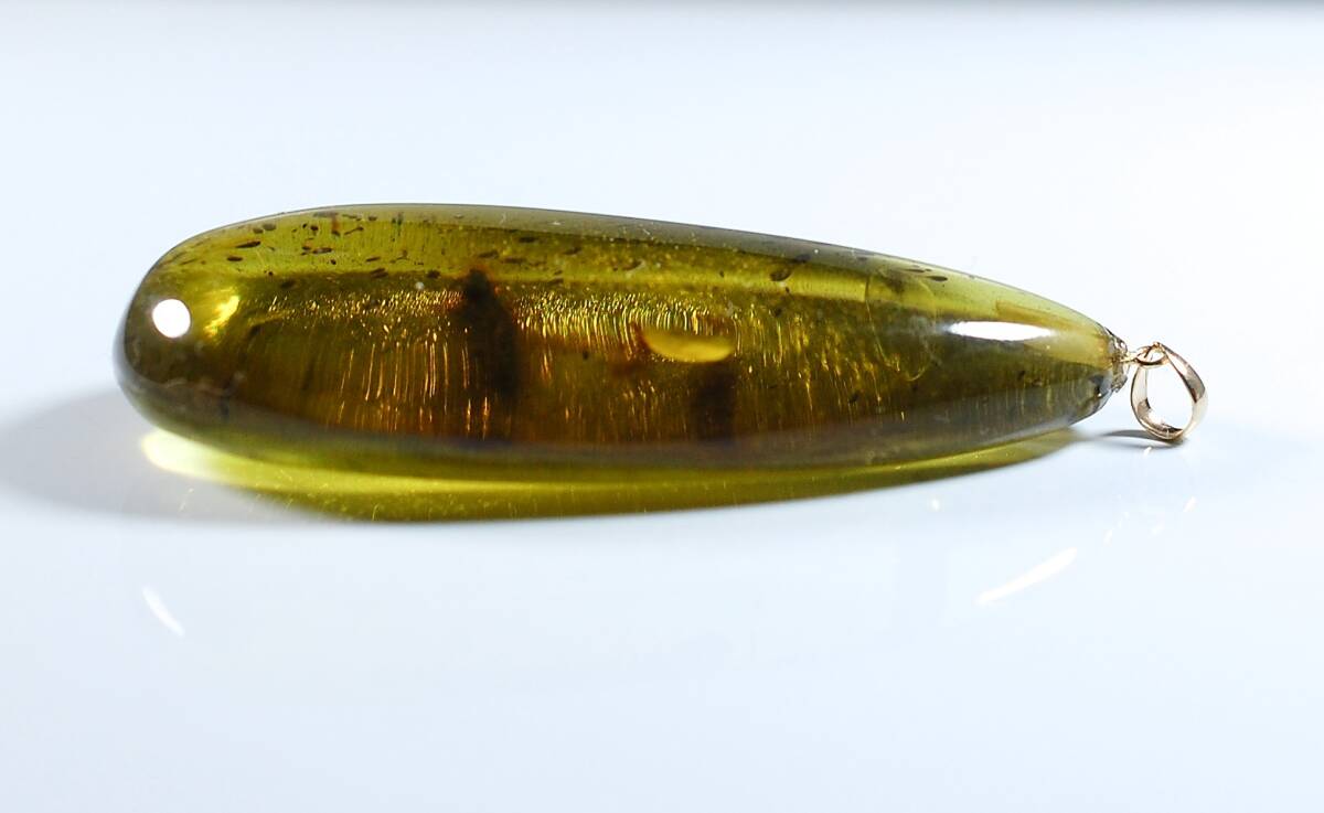 ￥100～K18大粒希少虫入り色艶照り良い!天然本琥珀42.49ct51.8×24.2㍉全長58.0㍉8.6㌘PT_画像5