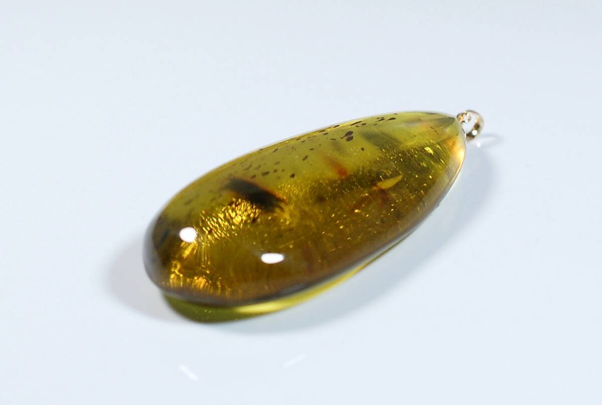 ￥100～K18大粒希少虫入り色艶照り良い!天然本琥珀42.49ct51.8×24.2㍉全長58.0㍉8.6㌘PT_画像3