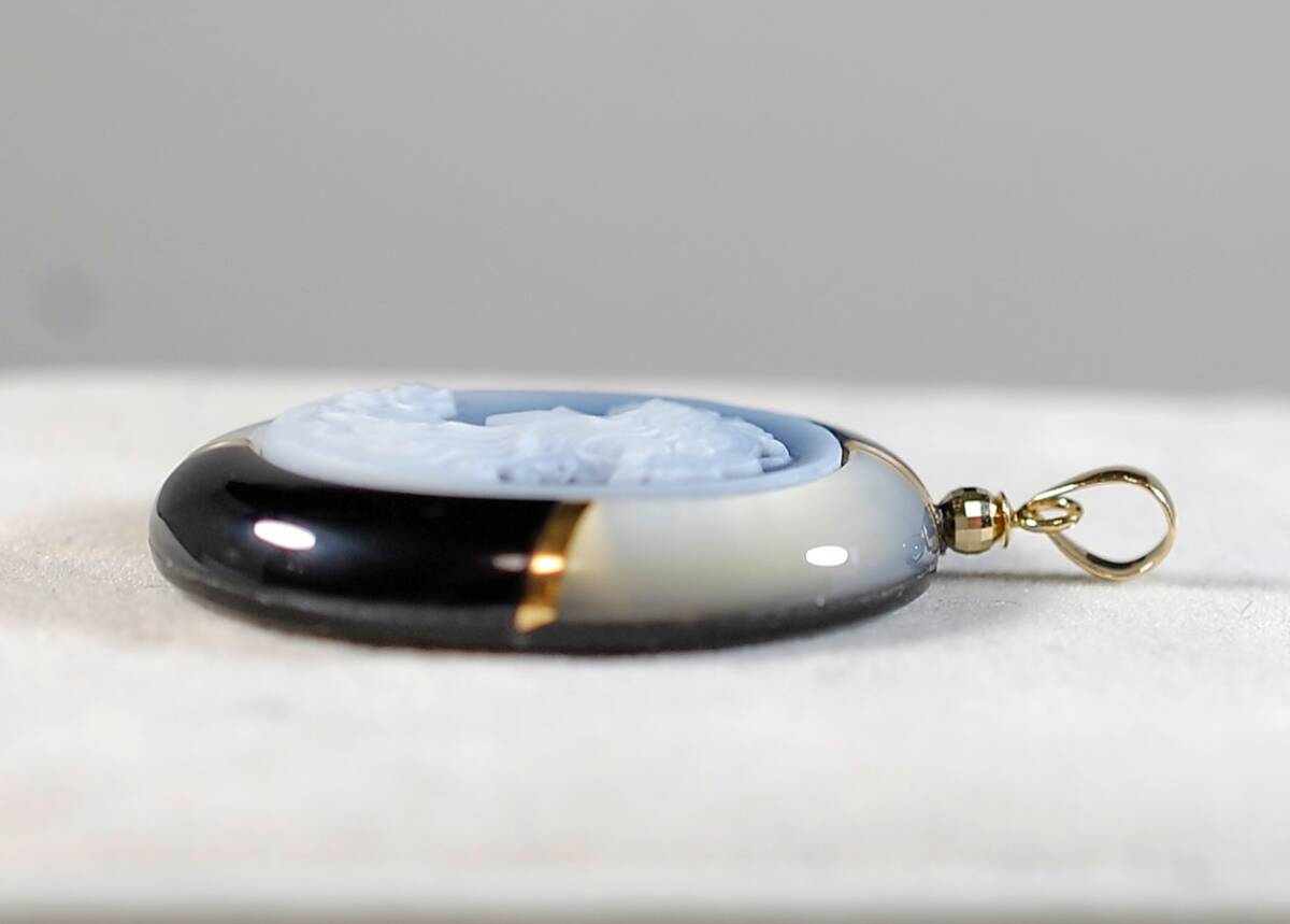 Y100~K18 рама * деликатный . резьба по дереву прекрасный!menou камея / оникс * ракушка 26.03ct 27.0×22.0. общая длина 36.4.3.5.PT