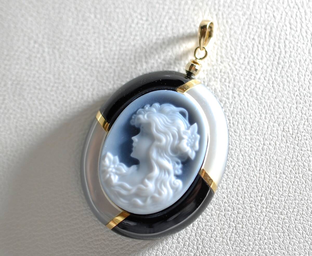 Y100~K18 рама * деликатный . резьба по дереву прекрасный!menou камея / оникс * ракушка 26.03ct 27.0×22.0. общая длина 36.4.3.5.PT