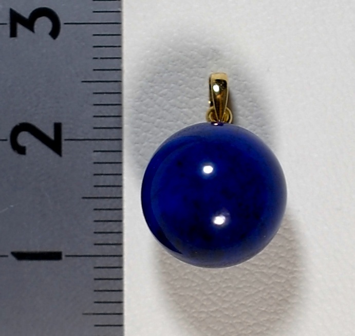 ￥100～K18大玉綺麗な濃紺艶照り良い!天然ラピスラズリ12.3㍉玉13.92ct全長19.2㍉2.9㌘PT_画像5