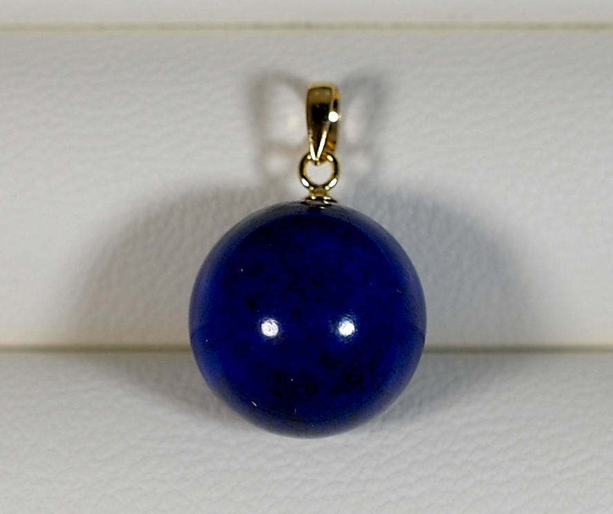 ￥100～K18大玉綺麗な濃紺艶照り良い!天然ラピスラズリ12.3㍉玉13.92ct全長19.2㍉2.9㌘PT_画像2