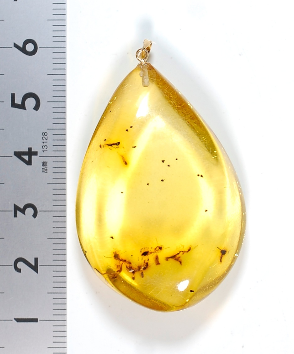 ￥100～ソ付K18リトアニア産特大希少虫入り色艶照り良い!天然本琥珀53.027ct45.0×30.8㍉全長51.2㍉10.7㌘PT_画像5