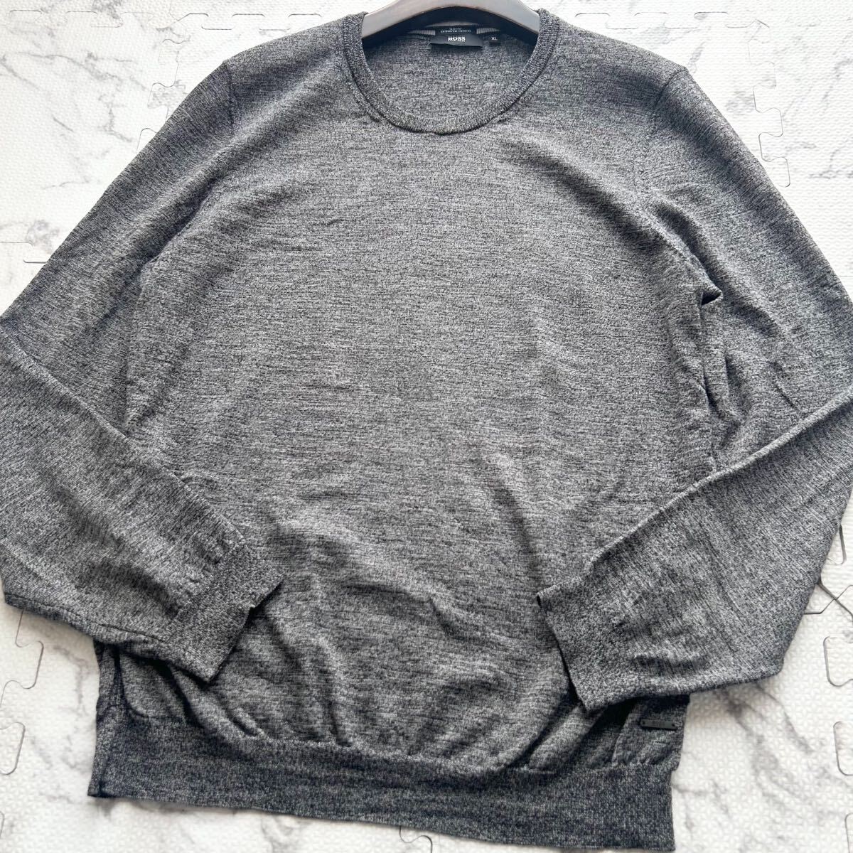 美品/XLサイズ◆HUGO BOSS ヒューゴボス ニット セーター トップス エクストラファイン メリノウール ウール100% グレー メンズ_画像1