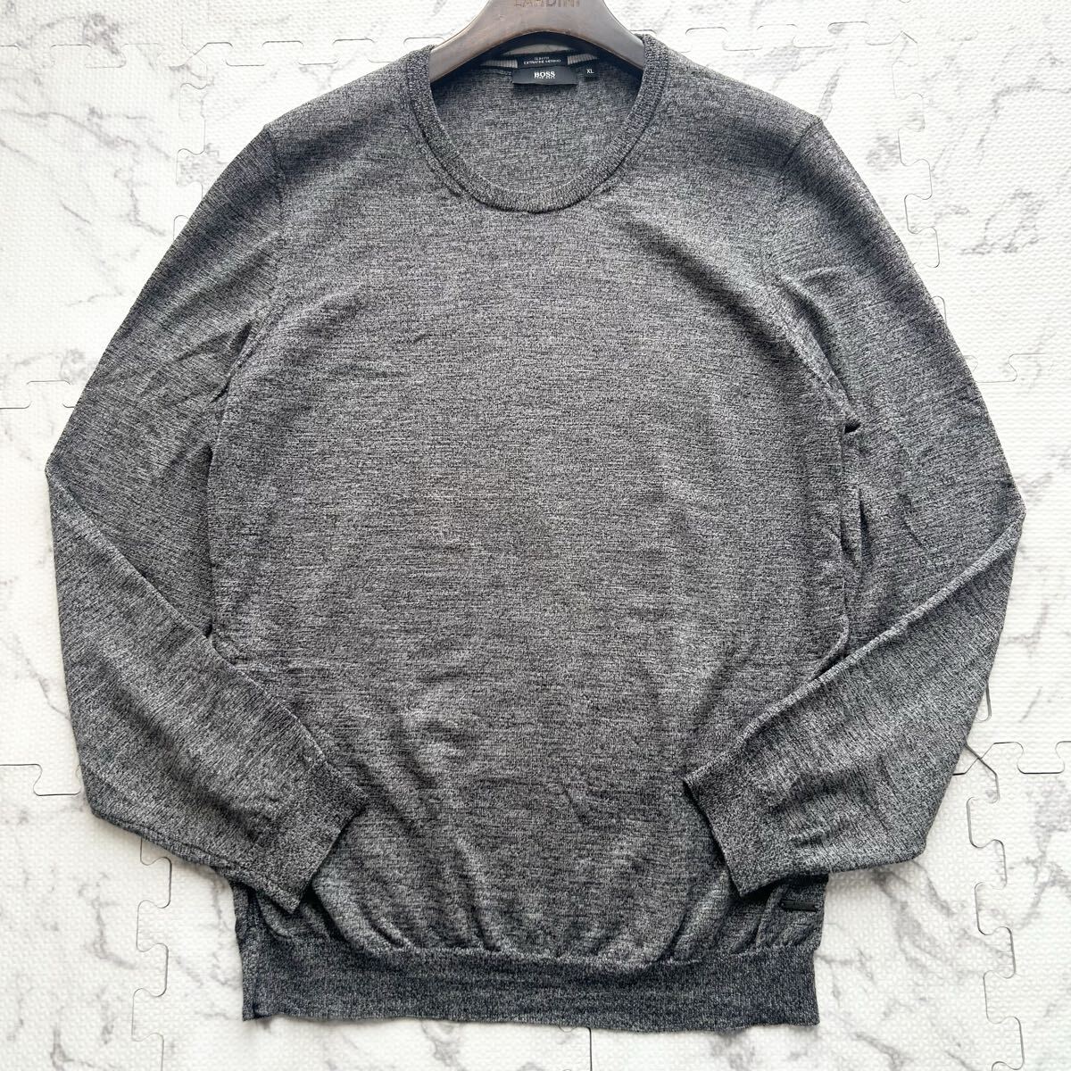 美品/XLサイズ◆HUGO BOSS ヒューゴボス ニット セーター トップス エクストラファイン メリノウール ウール100% グレー メンズ_画像2