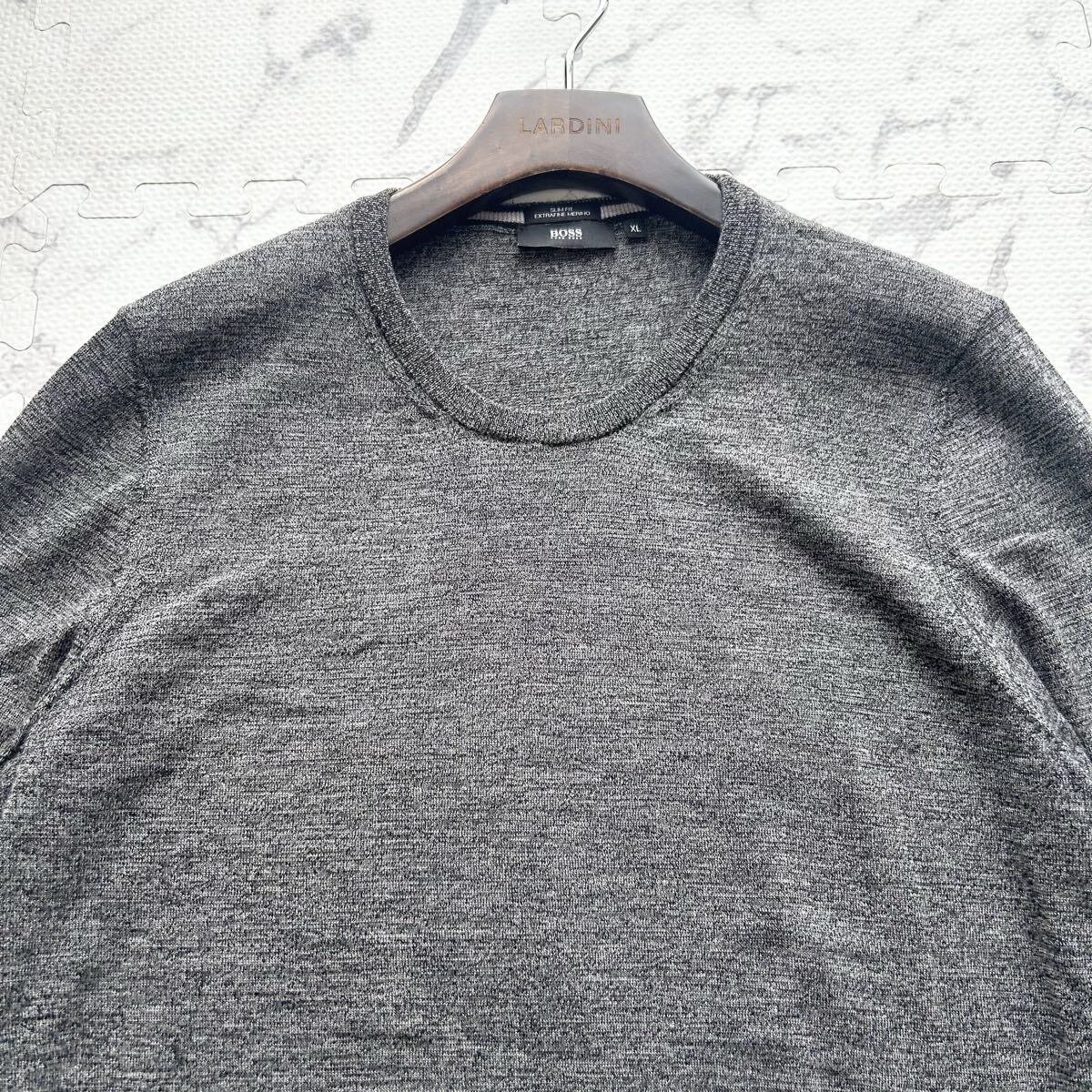 美品/XLサイズ◆HUGO BOSS ヒューゴボス ニット セーター トップス エクストラファイン メリノウール ウール100% グレー メンズ_画像4