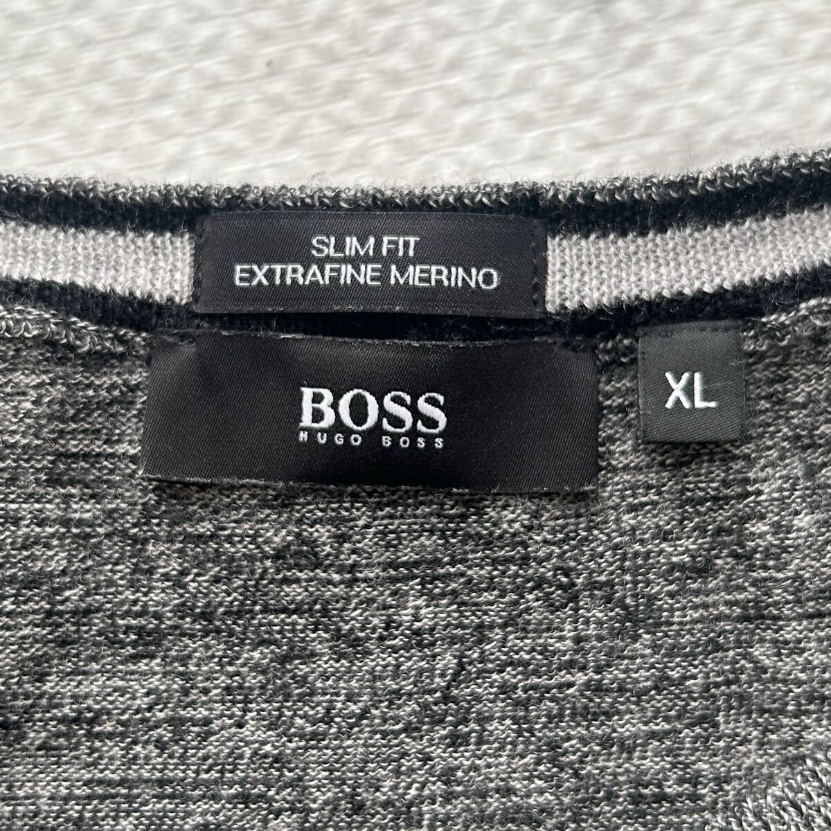 美品/XLサイズ◆HUGO BOSS ヒューゴボス ニット セーター トップス エクストラファイン メリノウール ウール100% グレー メンズ_画像9