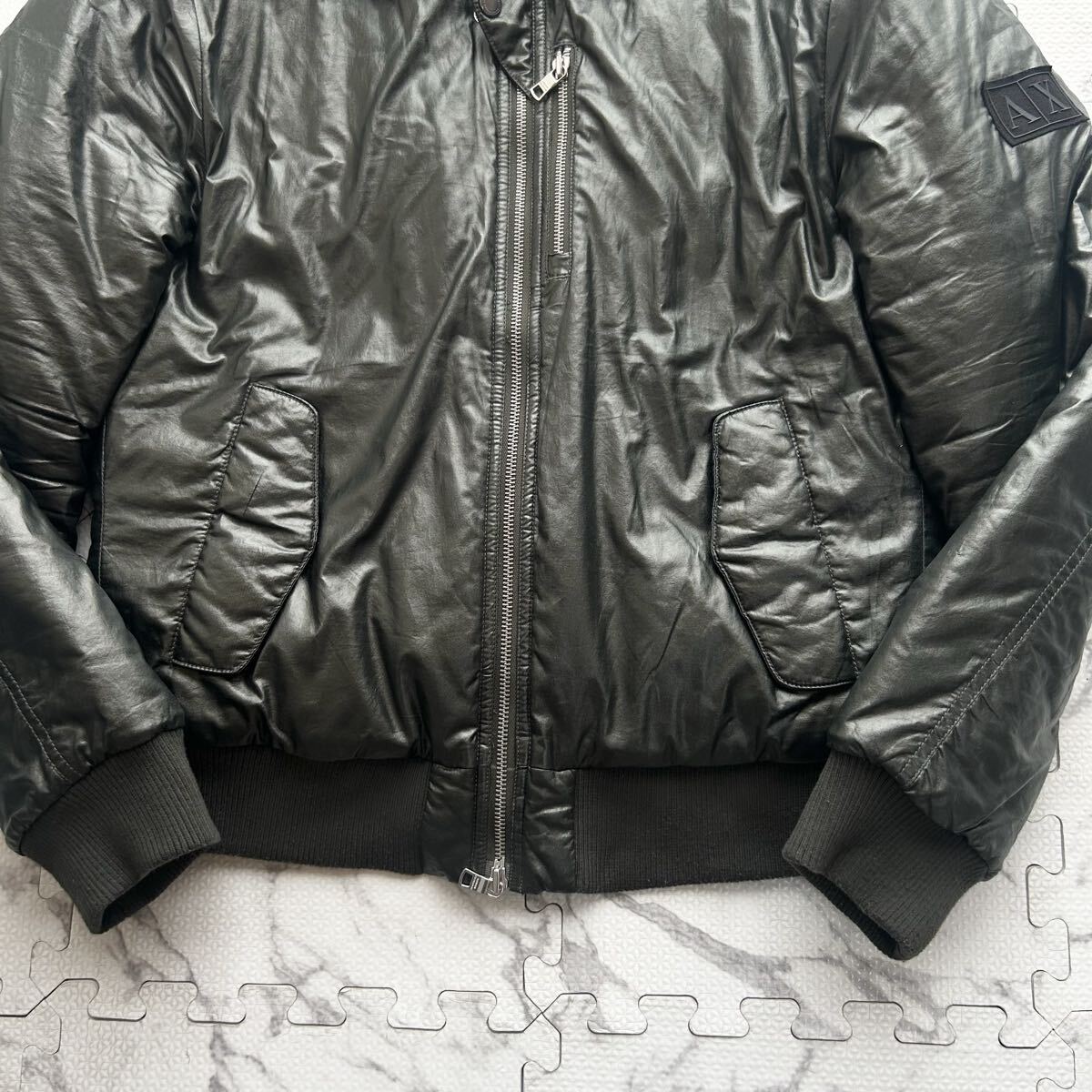 美品/L相当●ARMANI EXCHANGE アルマーニ エクスチェンジ 中綿ジャケット ナイロン ジップ アウター ロゴ 玉蟲色 カーキ メンズ_画像6