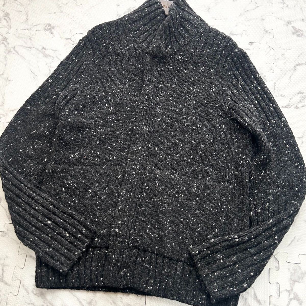 美品/L相当●ARMANI EXCHANGE アルマーニ エクスチェンジ ドライバーズニット 厚手 ジップ カーディガン ウール ダークグレー メンズ_画像1