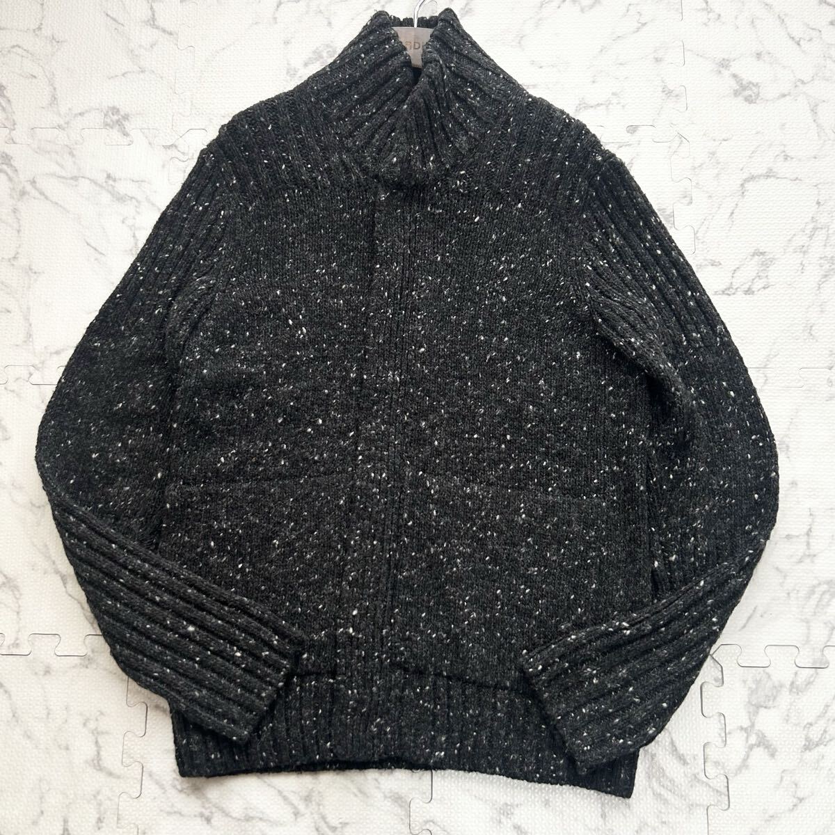 美品/L相当●ARMANI EXCHANGE アルマーニ エクスチェンジ ドライバーズニット 厚手 ジップ カーディガン ウール ダークグレー メンズ_画像2