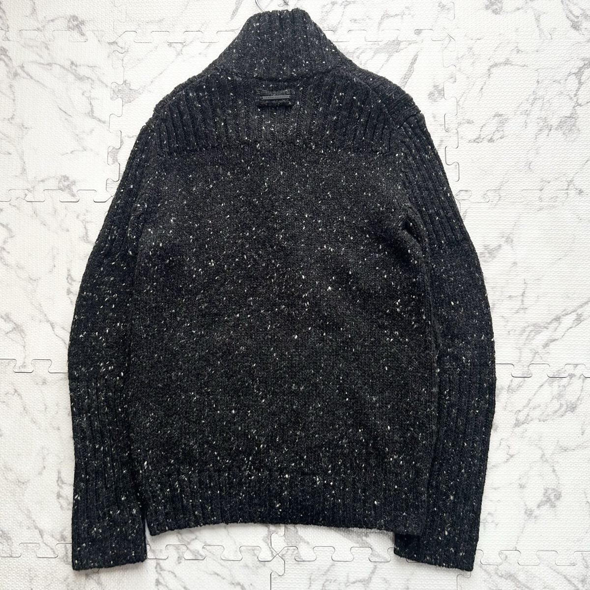 美品/L相当●ARMANI EXCHANGE アルマーニ エクスチェンジ ドライバーズニット 厚手 ジップ カーディガン ウール ダークグレー メンズ_画像3