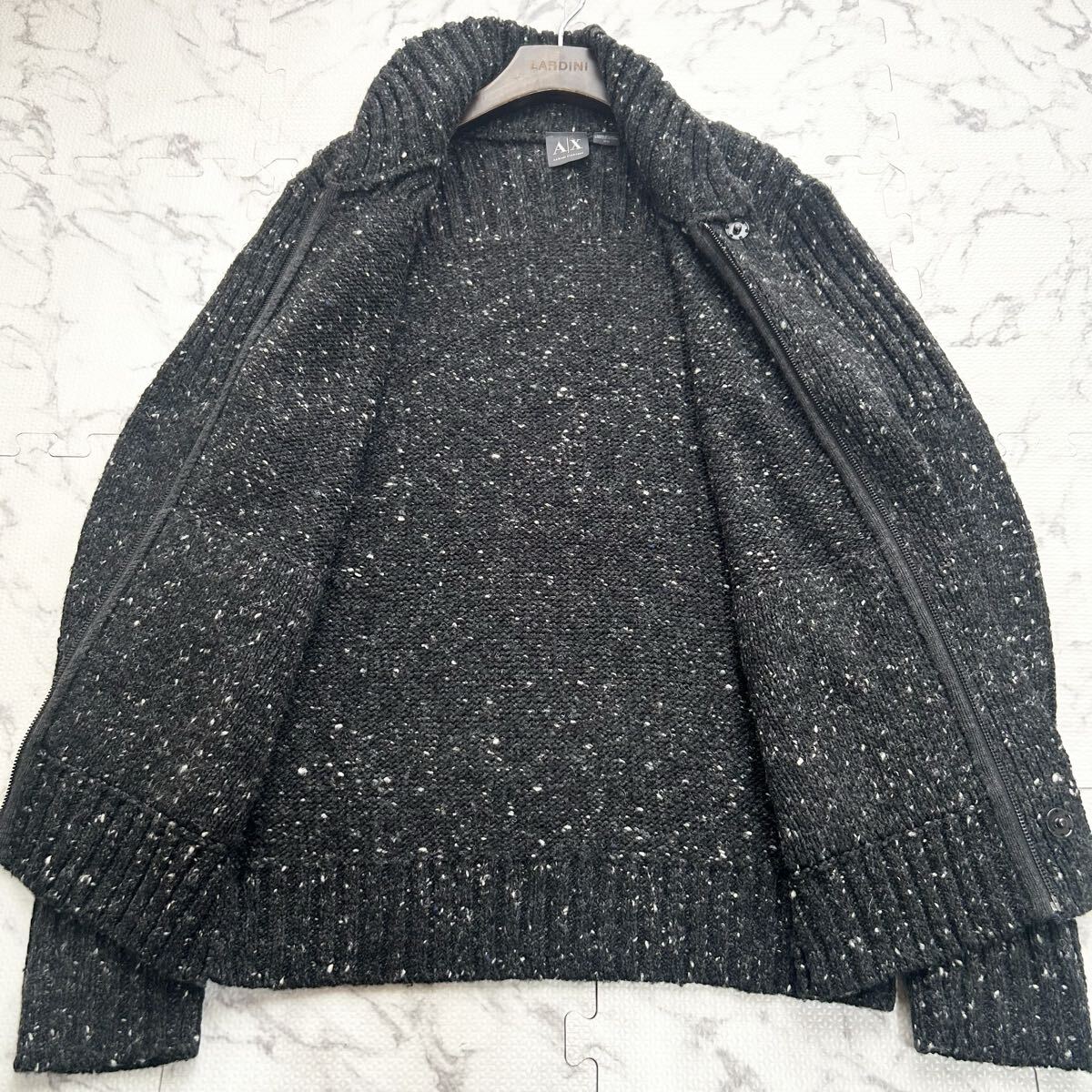 美品/L相当●ARMANI EXCHANGE アルマーニ エクスチェンジ ドライバーズニット 厚手 ジップ カーディガン ウール ダークグレー メンズ_画像4