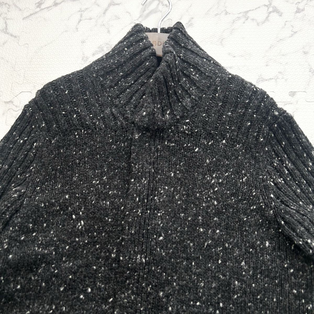 美品/L相当●ARMANI EXCHANGE アルマーニ エクスチェンジ ドライバーズニット 厚手 ジップ カーディガン ウール ダークグレー メンズ_画像5