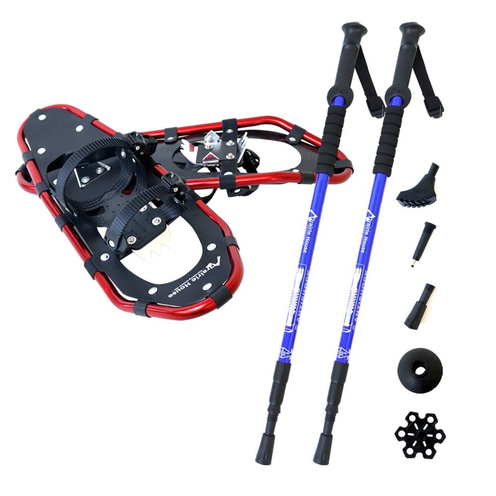 2点セット Prairie House スノーシュー トレッキングポール アンチショック アルミ スノーシュー赤 ポール青 XO824XO847RL_画像1