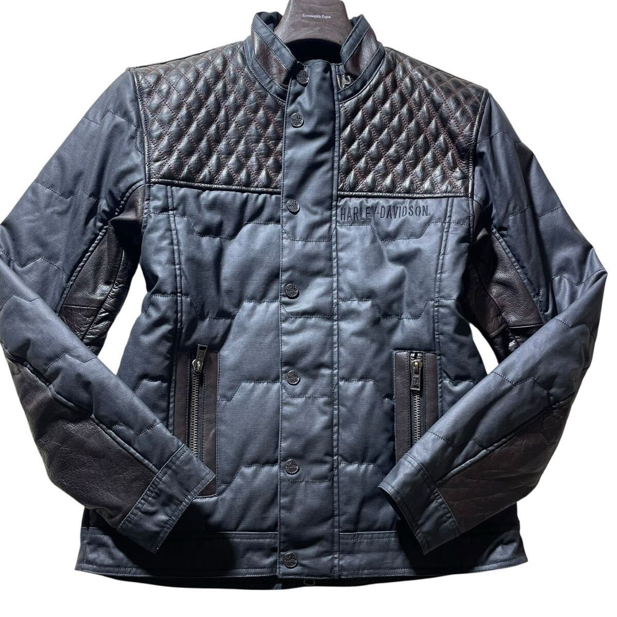 ど迫力!!!超弩級!!!【ハーレーダビッドソン Harley-Davidson】別格!!!本革 レザー◎バイク ライディングジャケット 中綿キルティング 黒_画像2