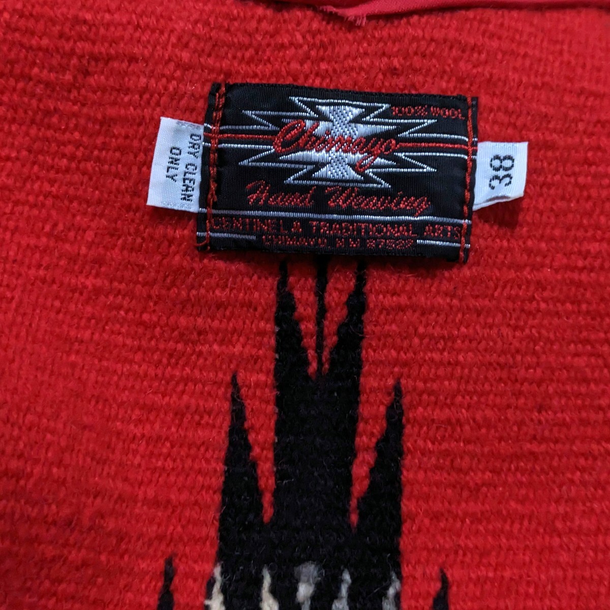 チマヨベスト センチネラ製 サイズ38 オルテガ ウール 民族 ラグ インディアン メキシコ 手織り トルフィリオス 赤 コンチョボタン_画像5
