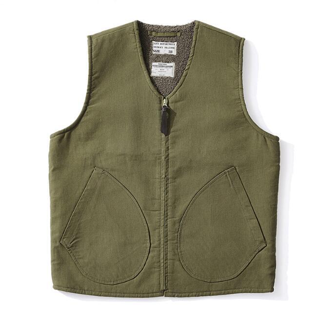 大人気 ワーク ボア裏地付きで防寒性も抜群 ヴィンテージ復刻デッキベストメンズ アメカジ ジレ Ｓ～ＸＸＬカーキ_画像3