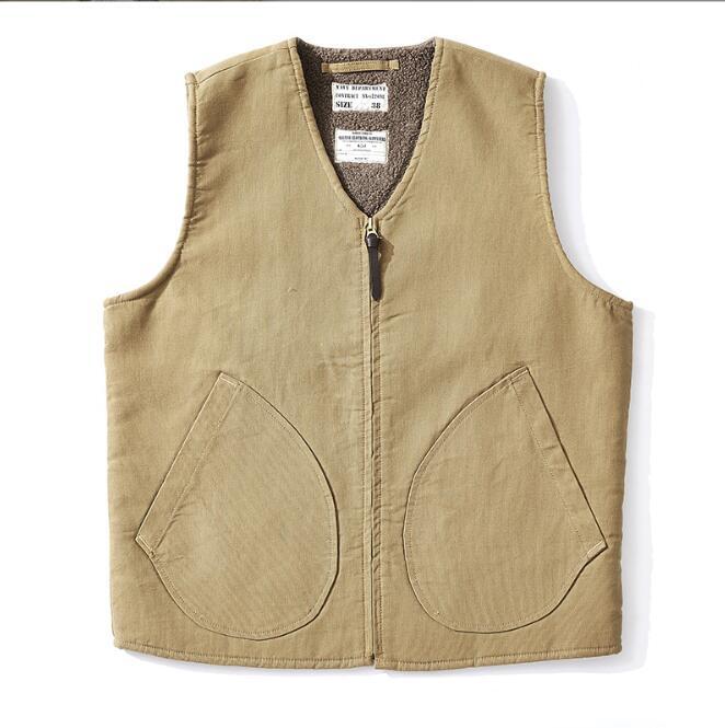  大人気 ワーク ボア裏地付きで防寒性も抜群 ヴィンテージ復刻デッキベストメンズ アメカジ ジレ Ｓ～ＸＸＬカーキ_画像1