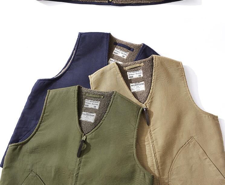  大人気 ワーク ボア裏地付きで防寒性も抜群 ヴィンテージ復刻デッキベストメンズ アメカジ ジレ Ｓ～ＸＸＬカーキ_画像5