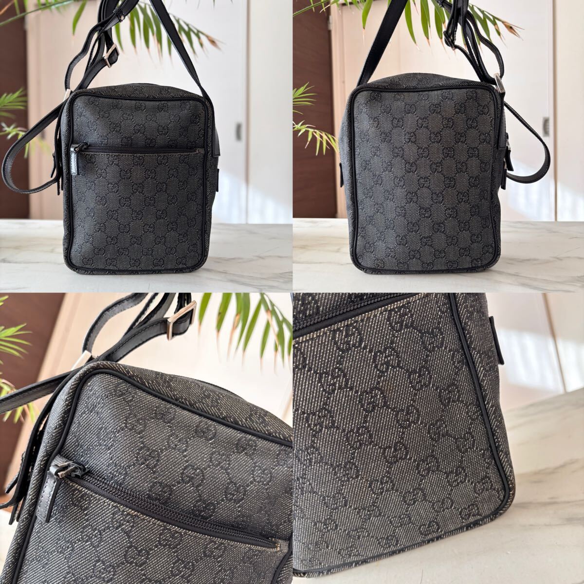 正規品 GUCCI グッチ レザーショルダーバッグ＊メンズ レディース ブラック 黒 牛革 本革 斜め掛け 肩掛け GG ポシェット_画像2