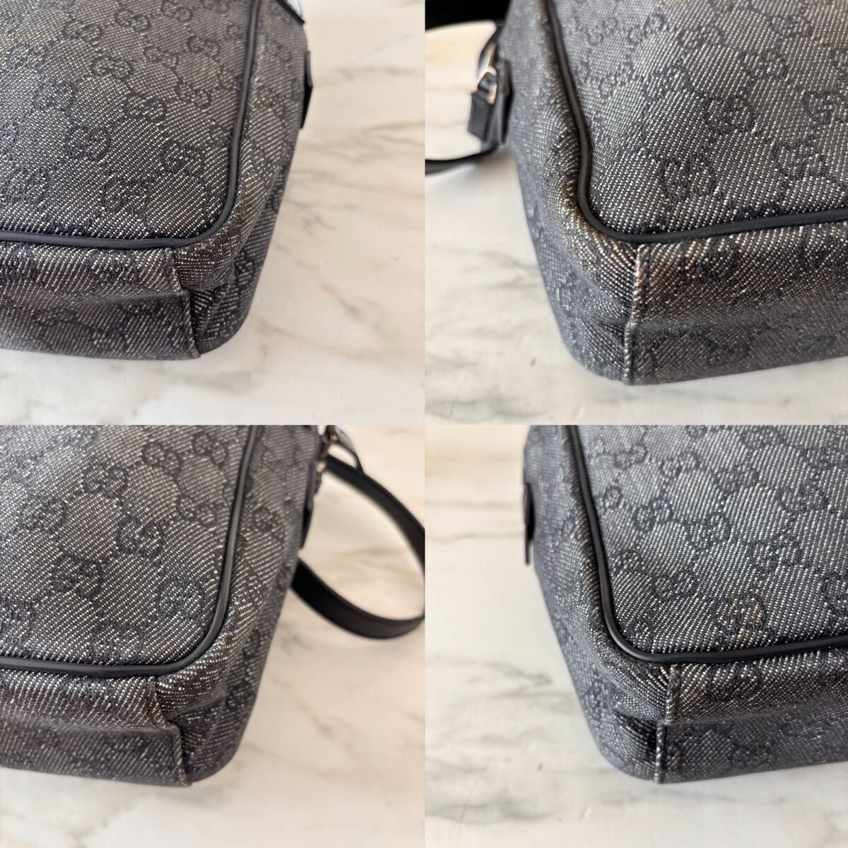 正規品 GUCCI グッチ レザーショルダーバッグ＊メンズ レディース ブラック 黒 牛革 本革 斜め掛け 肩掛け GG ポシェット_画像3