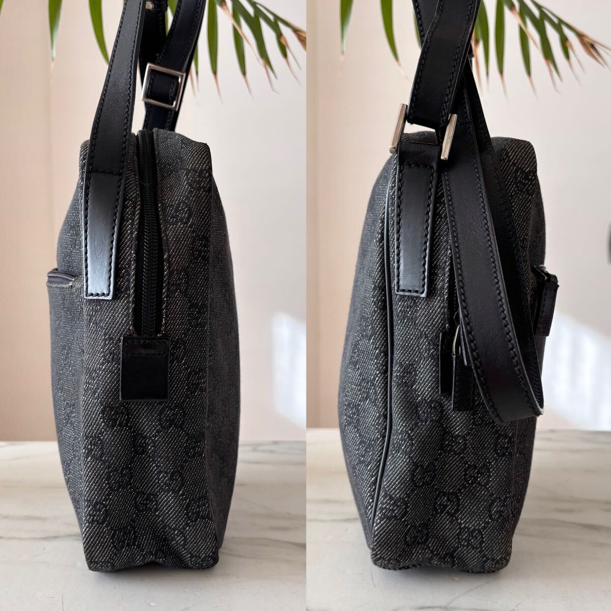 正規品 GUCCI グッチ レザーショルダーバッグ＊メンズ レディース ブラック 黒 牛革 本革 斜め掛け 肩掛け GG ポシェット_画像4