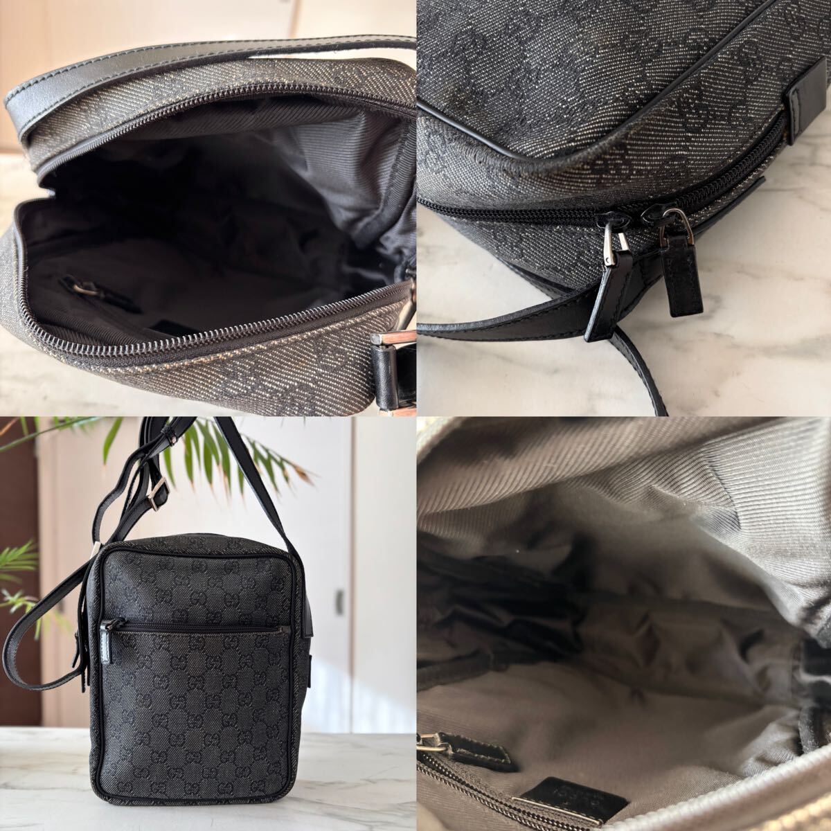 正規品 GUCCI グッチ レザーショルダーバッグ＊メンズ レディース ブラック 黒 牛革 本革 斜め掛け 肩掛け GG ポシェット_画像5