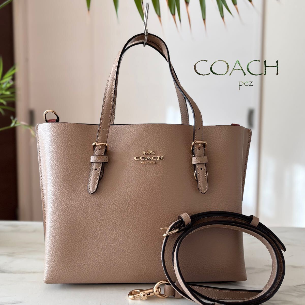 極美品 COACH コーチ モリー 2way レザーショルダーバッグ*レディース メンズ 牛革 本革 肩掛け 斜め掛け トープ ベージュピンク 美品_画像1