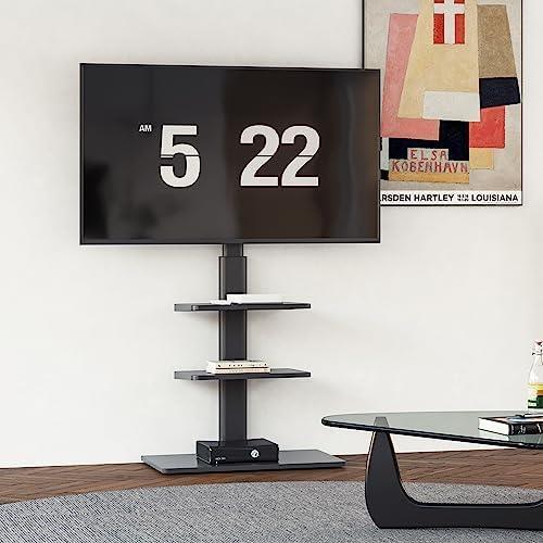 ブラック FITUEYES テレビスタンド 32~60インチ対応 2枚棚付き 壁寄せテレビスタンド 高さ調節可能 ラック回転可能 ブラック_画像1