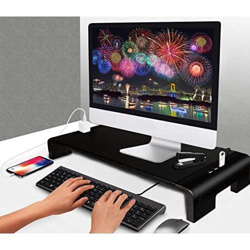モニター台 4*USB2.0 & 2口コンセント付き パソコンモニタースタンド キーボード収納 PC机上台 アクリロニトリルブタジエンスチレン (ABS)_画像3