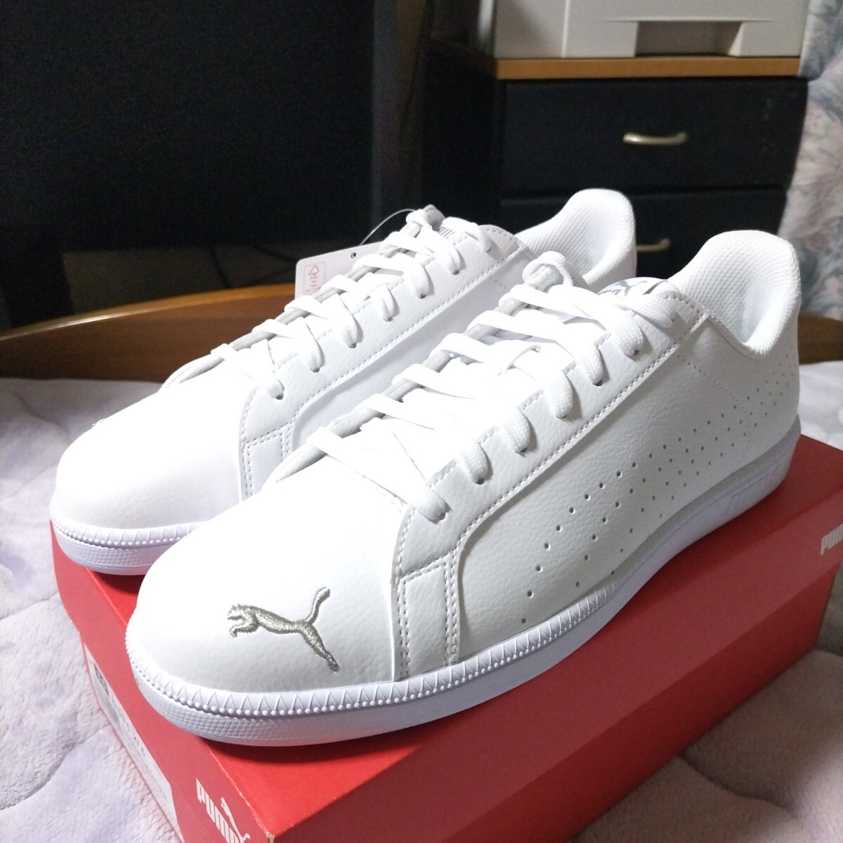 ■新品■26.5ｃｍ　プーマ スマッシュキャット パーフ FS SL スニーカー ホワイト/シルバー_画像1