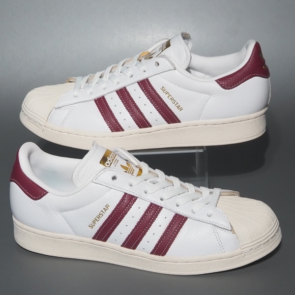  美品!! US 10 1/2 /28.5cm 限定 22年 adidas スーパースター 白ｘワインレッド 金ベロ SUPERSTAR 天然皮革 _画像4