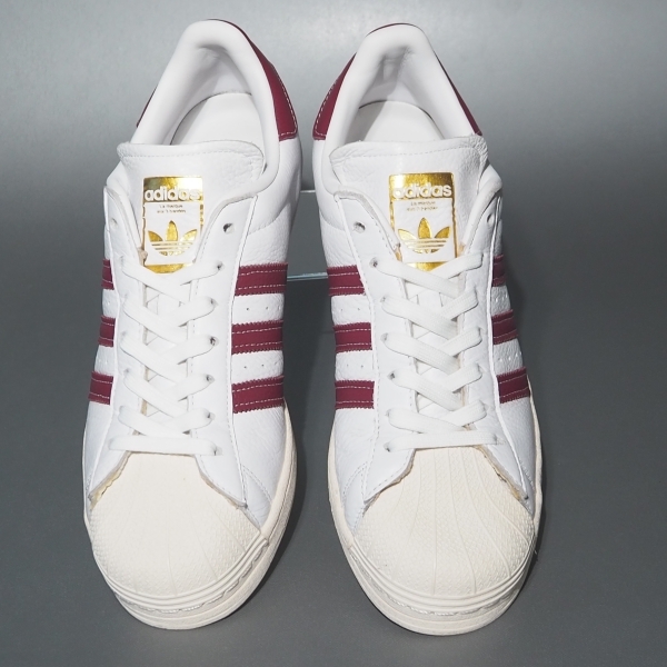  美品!! US 10 1/2 /28.5cm 限定 22年 adidas スーパースター 白ｘワインレッド 金ベロ SUPERSTAR 天然皮革 _画像3