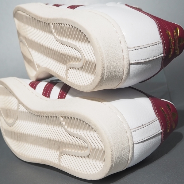  美品!! US 10 1/2 /28.5cm 限定 22年 adidas スーパースター 白ｘワインレッド 金ベロ SUPERSTAR 天然皮革 _画像8