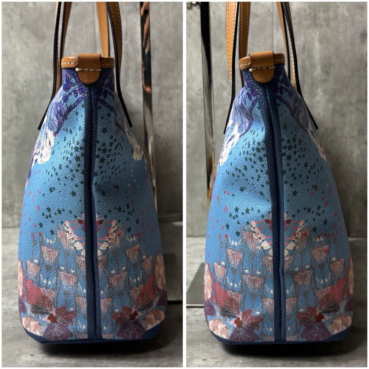 極美品/希少デザイン●ETRO エトロ トートバッグ 地球儀 アートデザイン レザー 本革 肩掛け ショルダー 大容量 ビジネス メンズ ブルー 青_画像4