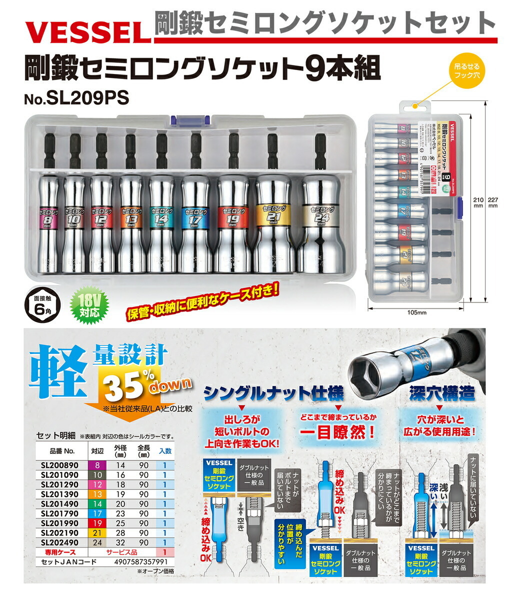 〈ベッセル〉剛鍛セミロングソケットセット　SL209PS　JAN：4907587357991_画像2