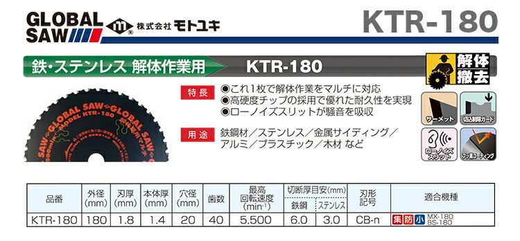 【オススメ】〈モトユキ〉解体用チップソー KTR-180 JAN:4920350003291_画像2