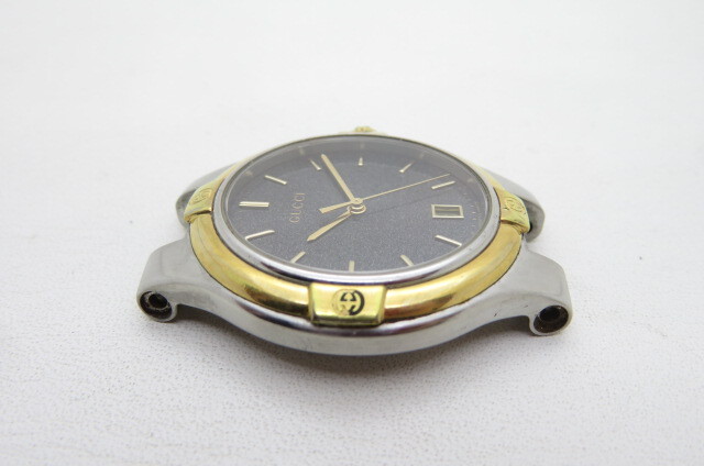 1円～【動品】GUCCI グッチ 9040M GG メンズ クオーツ 腕時計 ラウンドフェイス グレー文字盤 デイト コンビネーション ベルト切れ 10-11-3_画像6