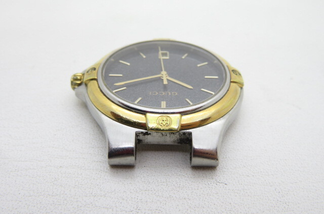 1円～【動品】GUCCI グッチ 9040M GG メンズ クオーツ 腕時計 ラウンドフェイス グレー文字盤 デイト コンビネーション ベルト切れ 10-11-3_画像7
