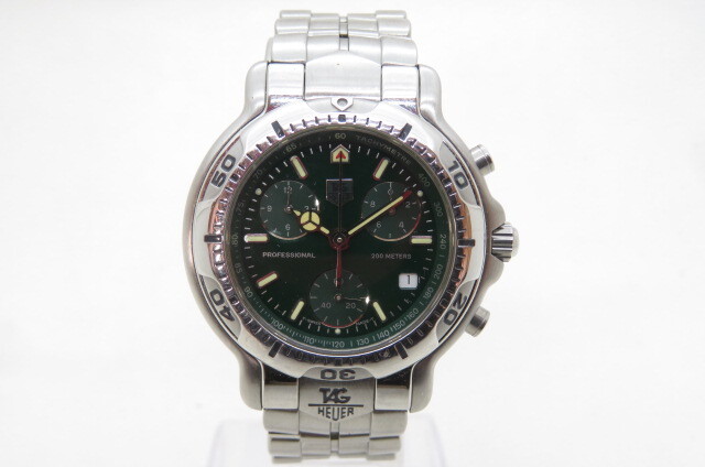 1円~TAG HEUER タグ・ホイヤー プロフェッショナル クロノグラフ CH1112 メンズ クオーツ 腕時計 グリーン文字盤 シルバー 10-11-8_画像1