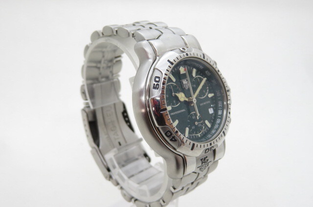 1円~TAG HEUER タグ・ホイヤー プロフェッショナル クロノグラフ CH1112 メンズ クオーツ 腕時計 グリーン文字盤 シルバー 10-11-8_画像3